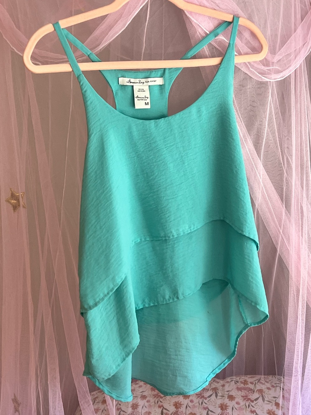 🌞 American Rag Sea Foam Layered Racerback Tank Top | Medium (Juniors) | GUC